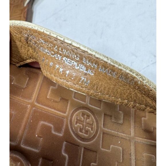 Tory Burch Thora Embossed Cream Leather Flip Flops Womens Size 7 M Sandals Shoes - Picture 9 of 9